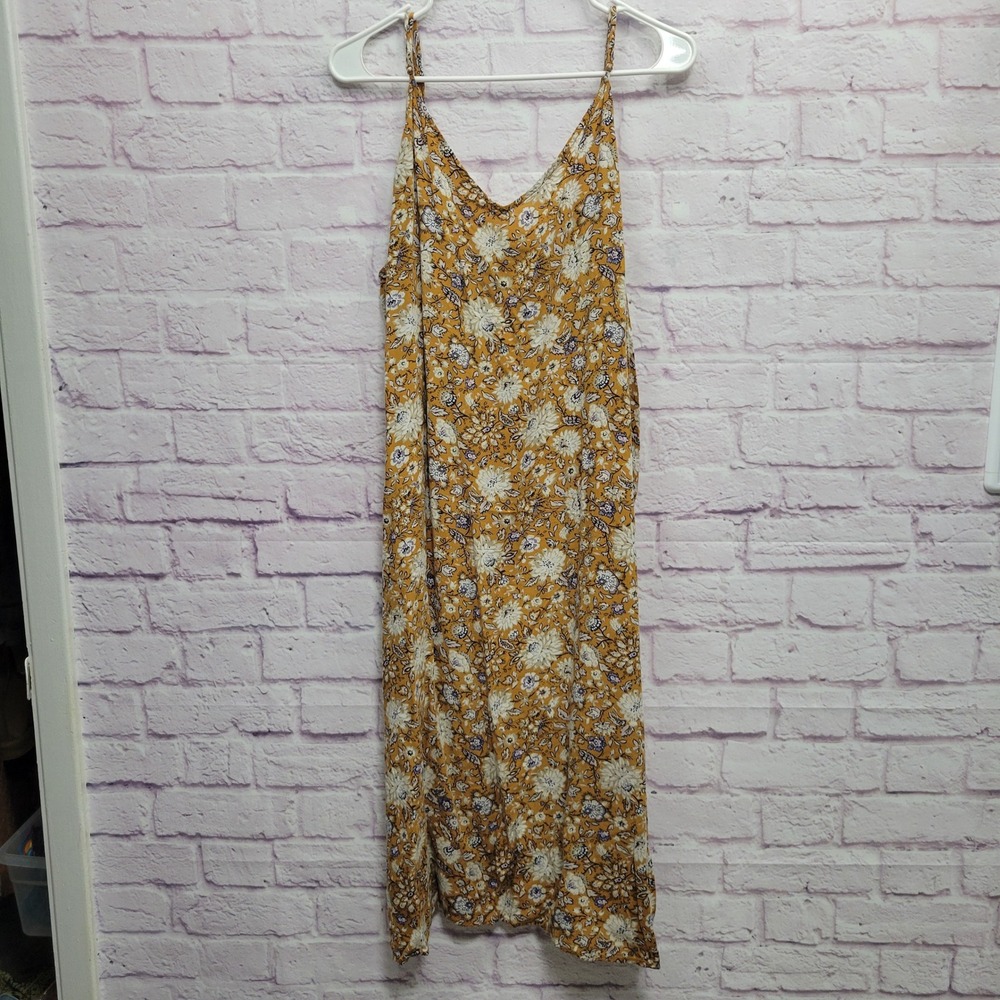 Old Navy Mustard Yellow Floral Cami Slip Dress‎ XXL Flowy Boho Summer Prairie